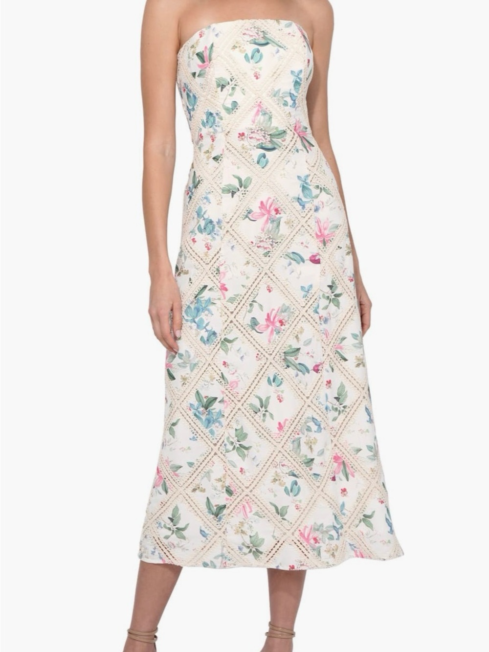 Adelyn Rae Manon Lace Inset Strapless Midi Sundress in Ivory
